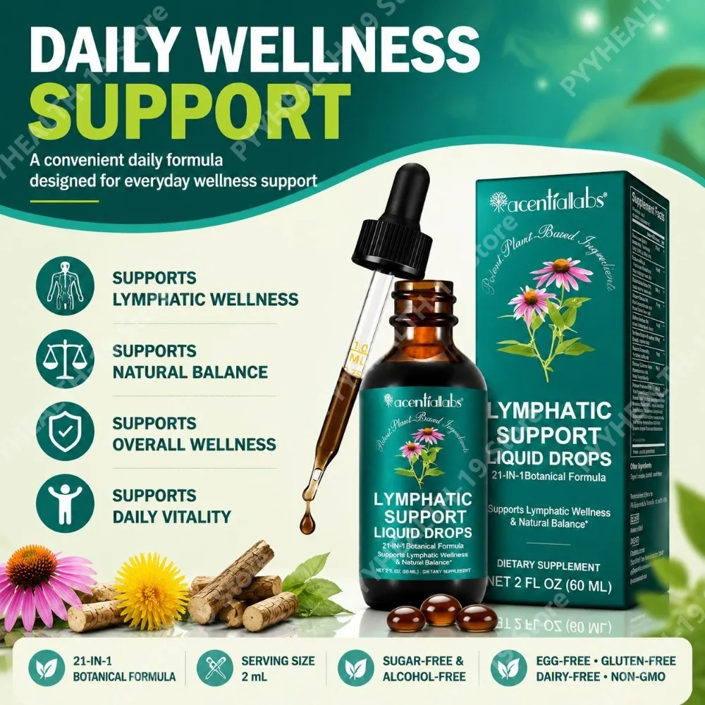 Acentilabs Lymphatic Support Liquid Drops with 21-in-1 Botanical Blend for Lymph Function Natural Balance Wellness Adults 60 ML