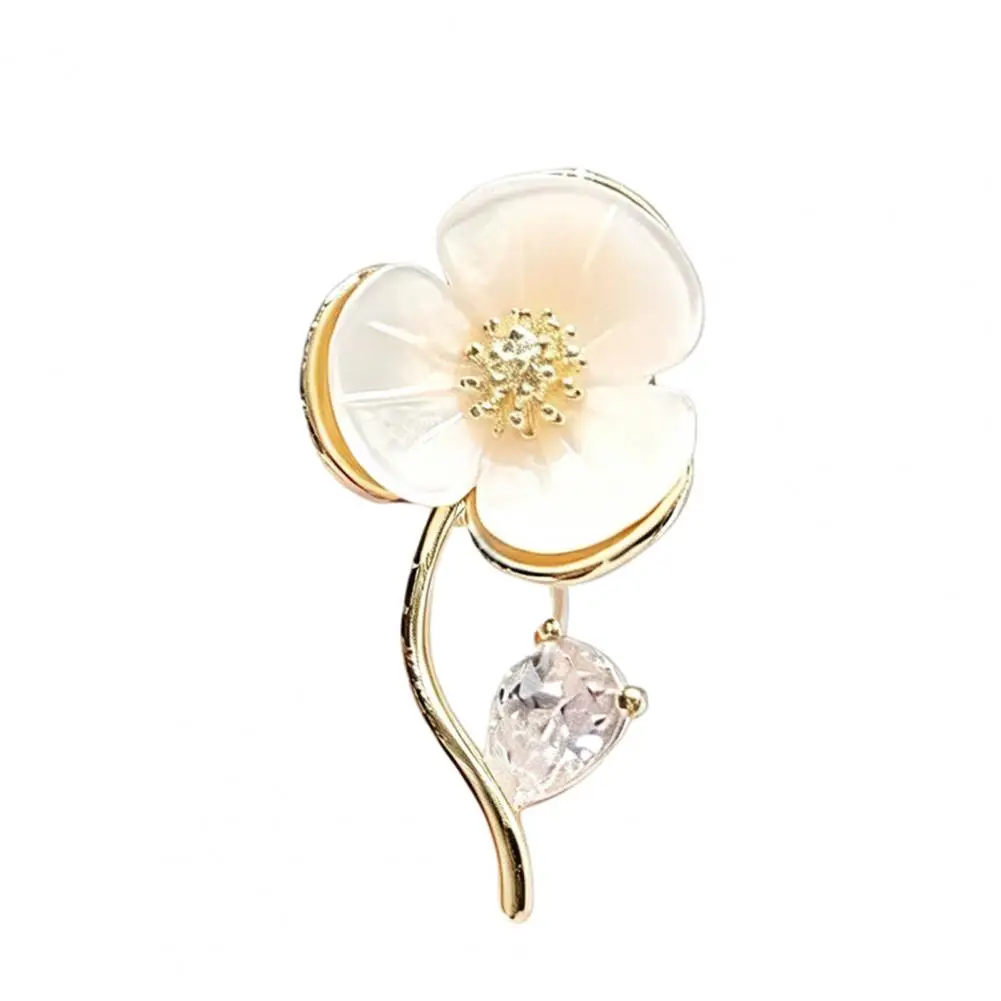 Flower Brooch Lapel Pin Flower Stem Brooch Pin Shell Petal Mini Accessory for V-neck Collars Scarves Cardigans Elegant Spring