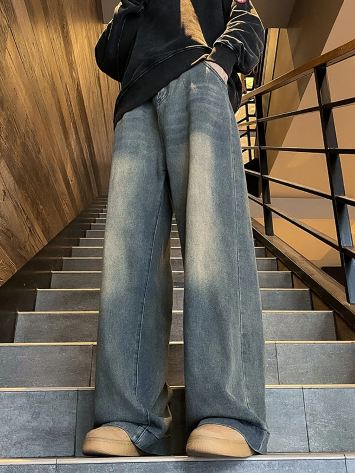 

Waed Vintage American Vibe Jeans Men's Trendy Brand Straight Leg Wide Leg Pants Spring Autumn High Street Sle Durable