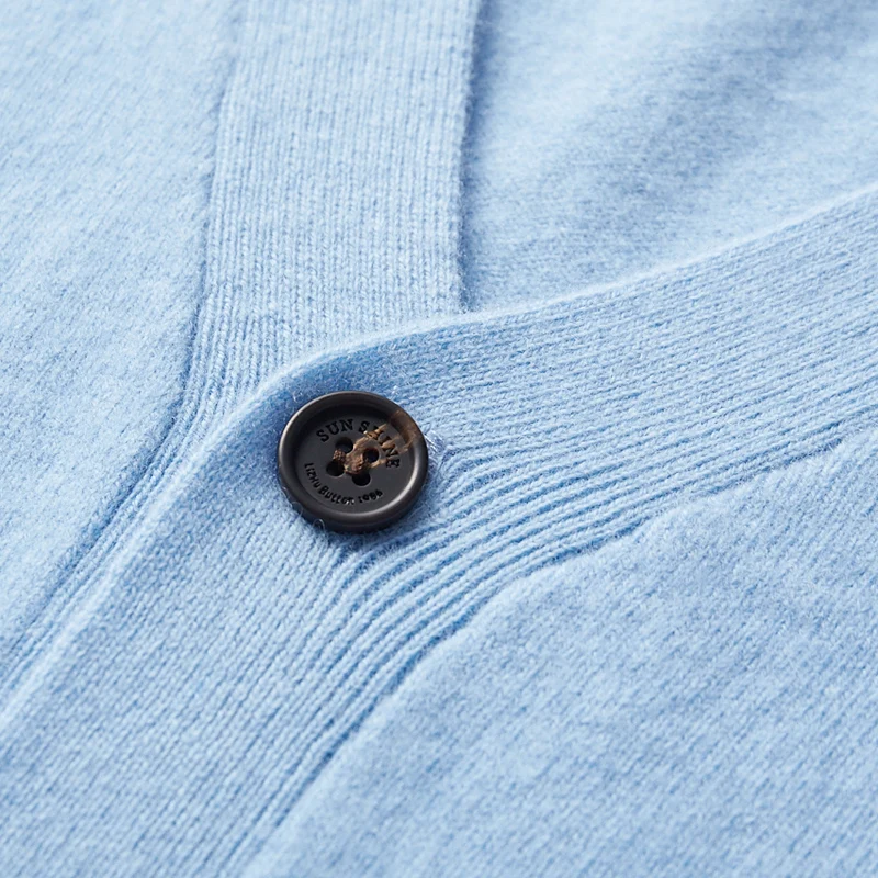 Cárdigan básico de lana pura para hombre, suéter de punto de gran tamaño, abrigo suelto con cuello en V, chaqueta informal de Color puro, Top,
