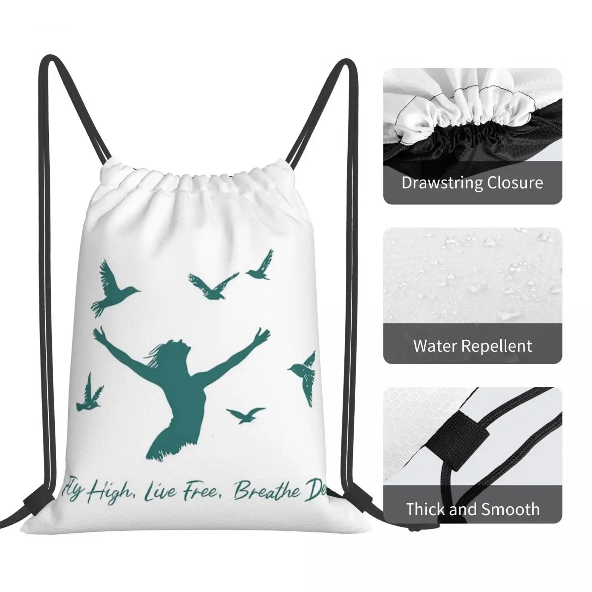 Fly High Live Free Breathe Deep Backpacks Fashion Portable Drawstring Bundle Pocket Storage Bag Book Bags For Man Woman School