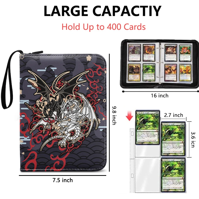 Yugioh TCG GAME Card Binder Yu-Gi-Oh Red-Eyes Black Dragon Cards Holder Album 4-Pocket Trading Card Game Collection Card Holder