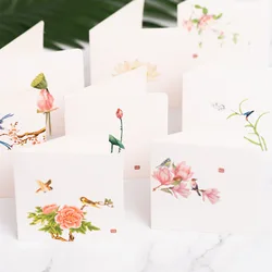 10Pcs/Set Chinese Style Flower Bird Greeting Cards Birthday Wedding Thank You Blessing Card Invitations for Mothers Father's Day