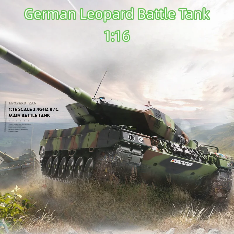 

1:16 Henglong 3889 German Leopard Heavy Tank Simulated Sound Effect Metal Rocker Arm Remote Control War Car