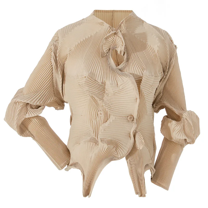 

Pleated Top Women's Jackets 2025 Spring New Stand Collar Flower Buds Irregularly Twisted Jacket Casual Temperament Commute Coat