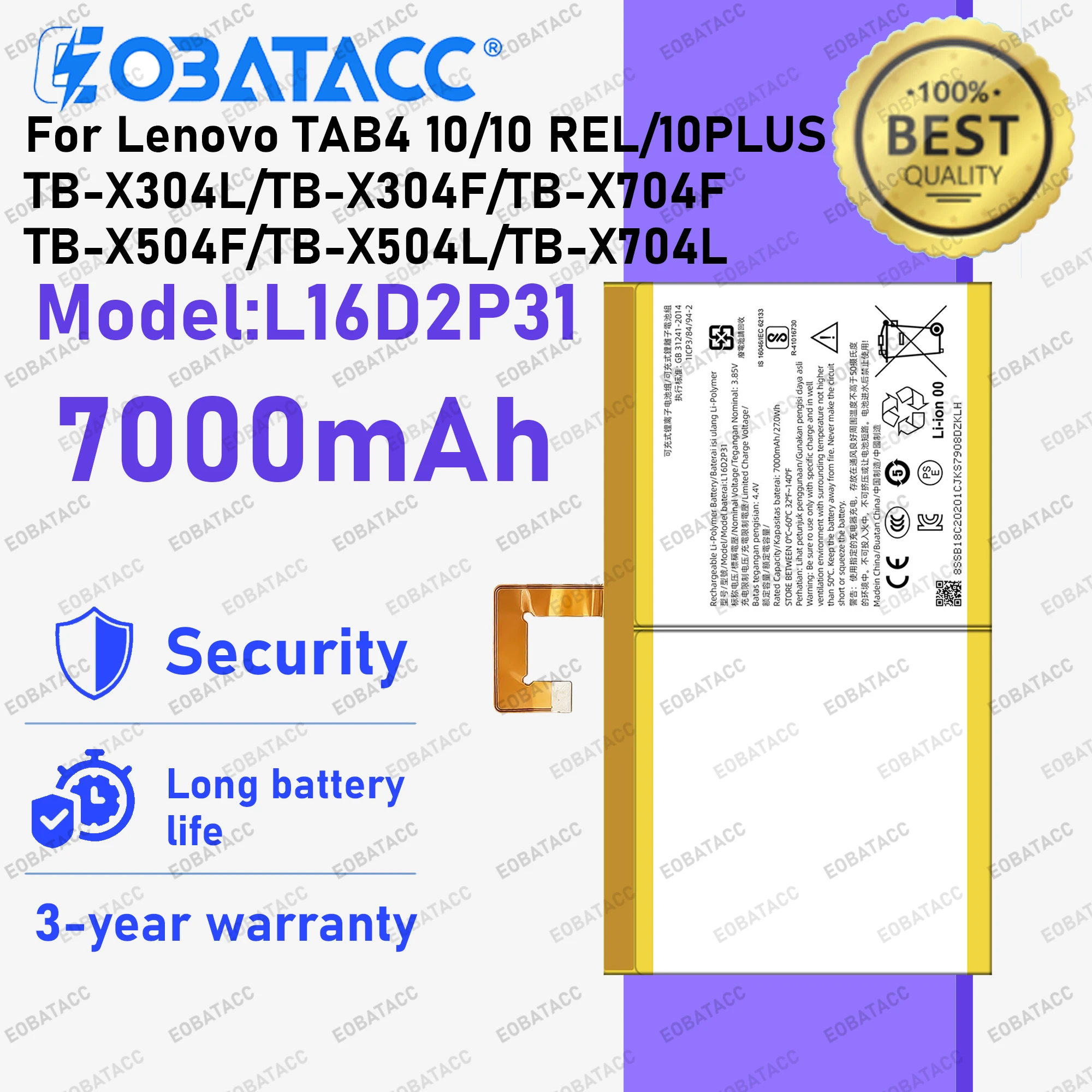 100% New Zero Cycle L16D2P31 Battery For Lenovo TAB4 10/10 REL/10PLUS TB-X304L TB-X304F TB-X704F TB-X504F TB-X504L Bateria