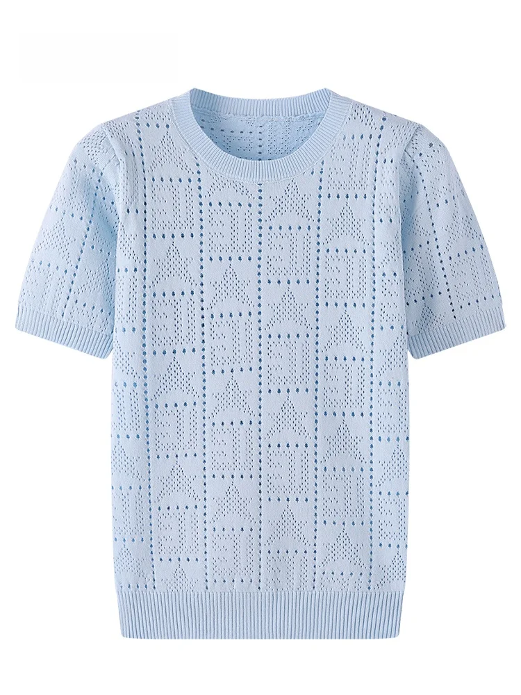 

JZZDEMM Star Hollow Pattern Knitted ort Sve Women's Summer Thin oulder Top Comfortable Fit Regular Length Color