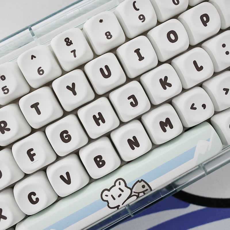 Cute PBT Keycaps,Glacier Bear Key Cap Set MOA Profile,Dye-Sublimation Custom Keycap for 60% 65% 75% 80% 100% Mechanical Keyboard