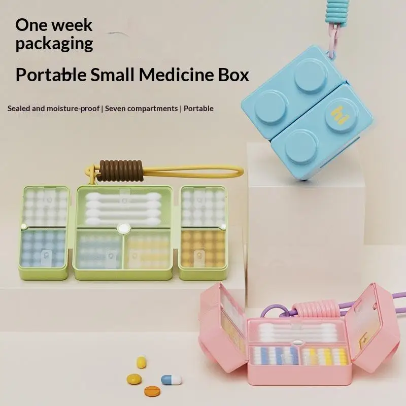 Plastic 7 Grid Folding Sealed Magnetic Medicine Case Double Layer Pill Box Dust Proof Vitamin Organizer