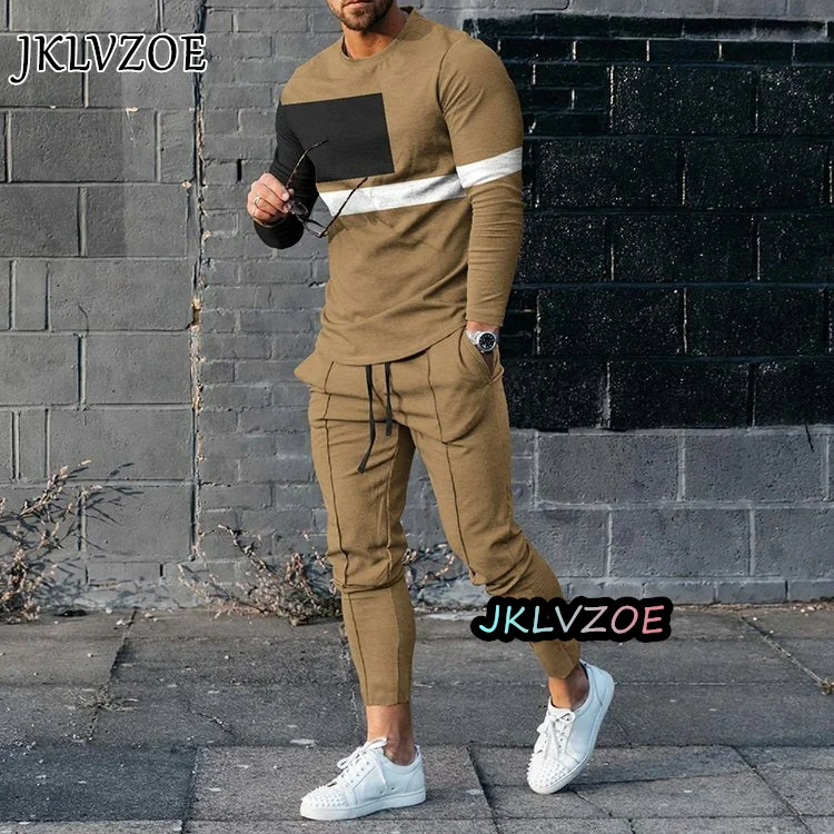 Casual Stripe Long Sleeve Trousers Graphic Men T shirt Tracksuit Designer Clothes 2-piece 3D Print Oversize Outfit 2-piece