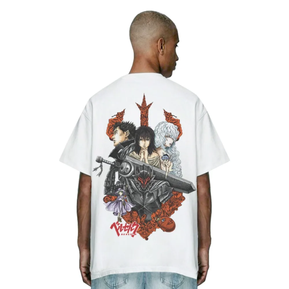 Jianfeng Legend Berserk Short Sleeve T-Shirt Heavy Cotton Loose Retro American Street Men's and Women's Versatile Short Sleeves