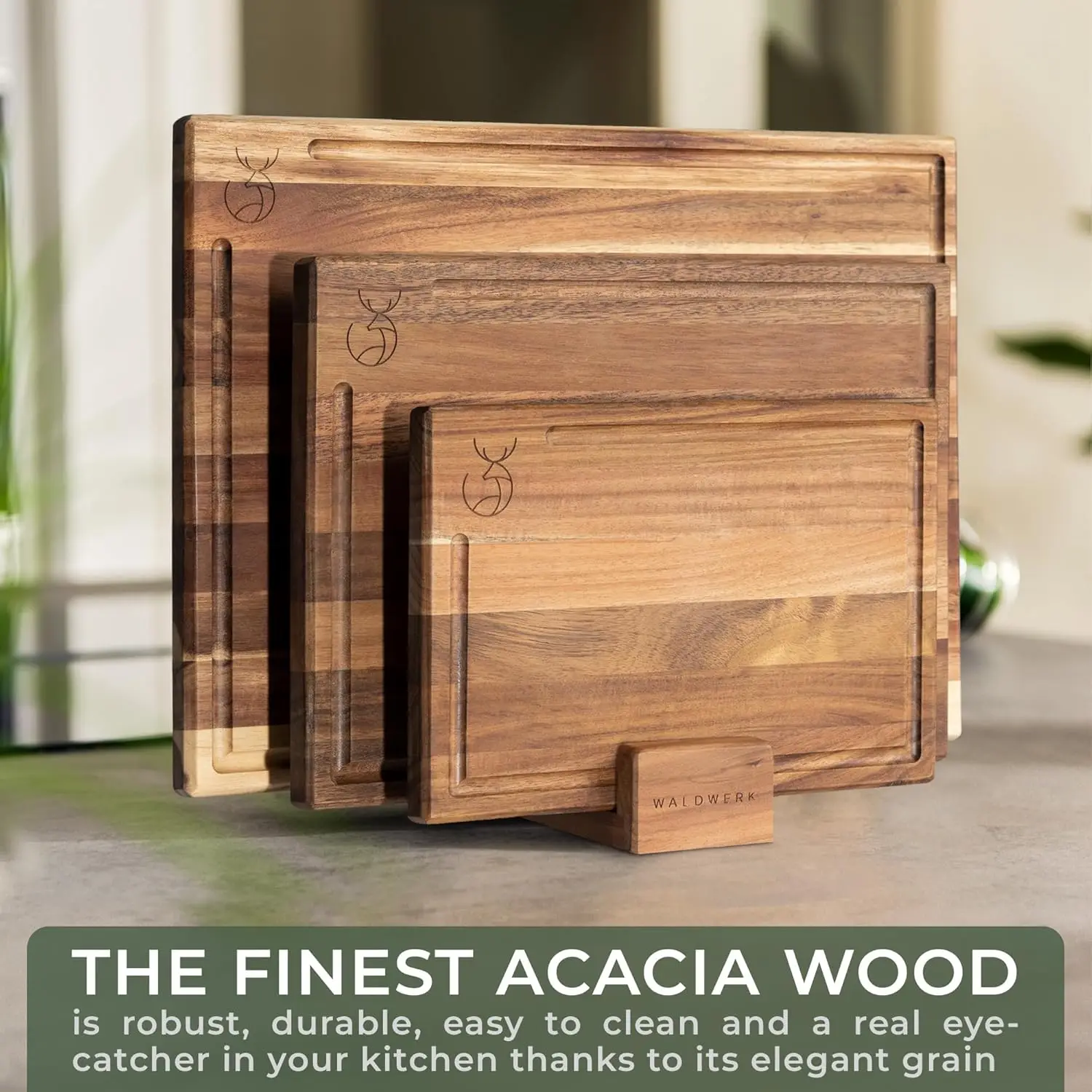 Cutting Board Set (15.75 x 12/13 x 9.5/10 x 7 in) out of Solid Acacia Wood - 0,8 in Thick Cutting Boards for Kitchen NEW USA