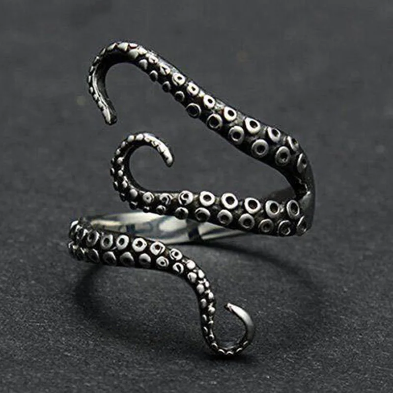 Retro Octopus Tentacles Ring For Men Punk Gothic Rock Hiphop Open Ring Biker Accessories Unisex Handmade Designer Jewelry Gift