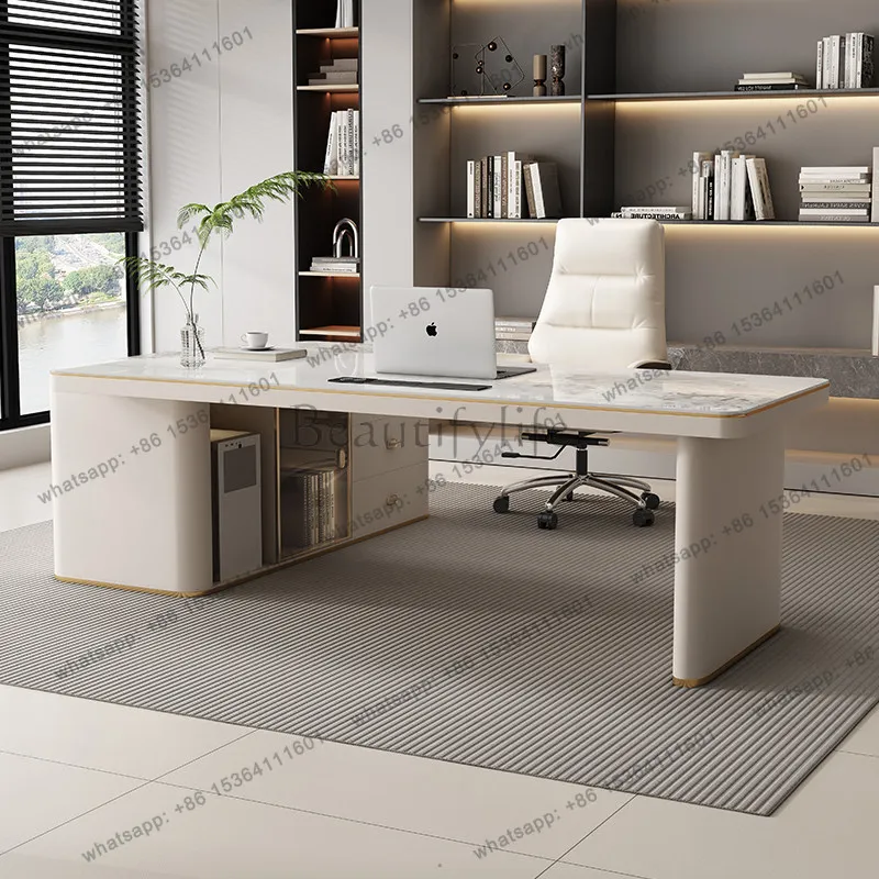 

Light luxury rock slab corner desk home study modern and simple