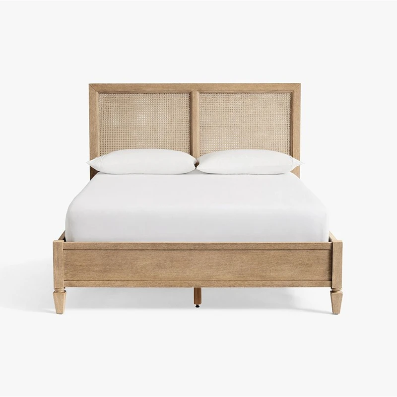 

Retro solid wood bed ash wood master bedroom wedding French old high-end rattan double household bedroom bed