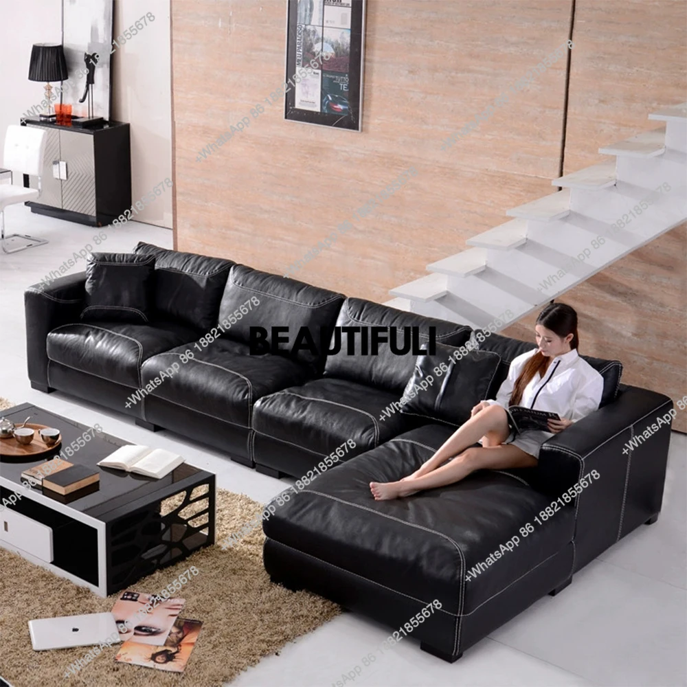 

Роскошный секционный диван из натуральной кожи с пуховыми подушками и спинкой из перьев — удобный современный L-образный диван