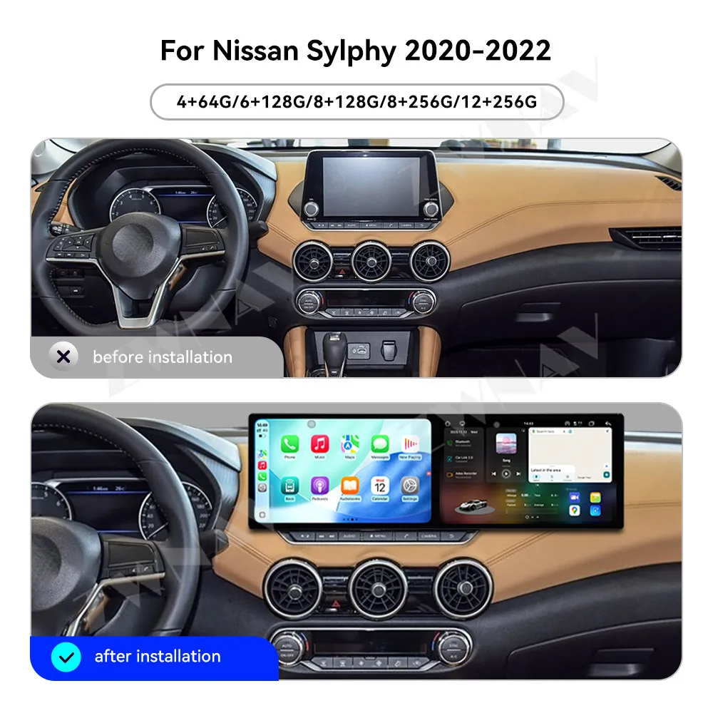 10.1+10.1 Inch Wireless Carplay Display Touch Screen For Nissan Sylphy 2020-2022 Android 15 GPS Navigation Car Multimedia Player