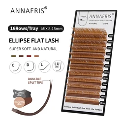ANNAFRIS Brown Ellipse Flat Eyelash Extension Super Soft Natural Split Tips Flat Ellipse Individual Eyelashes