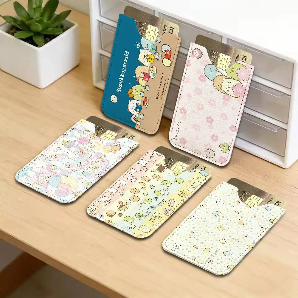 Cartoon Pink Sumikko Gurashi Leather Mini Wallet for Men, Thin Pocket Credit Card Separate ID & Bus Card