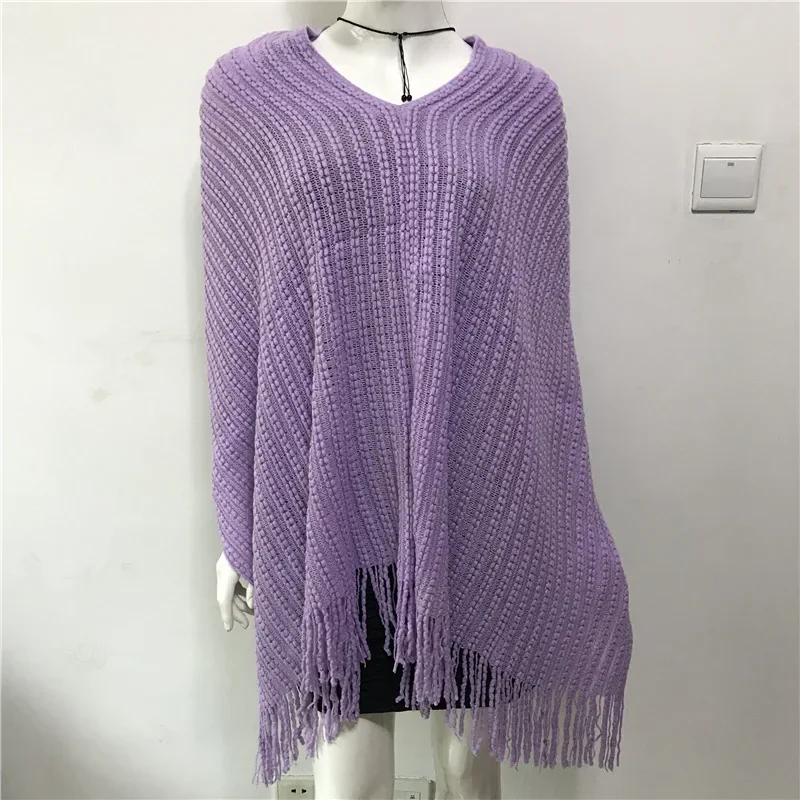 Spring Autumn Pullover Sweater Knitwear Geometric Splicing Loose Poncho Cape Women Coat Cloak Shawl Sunscreen Red Shawl