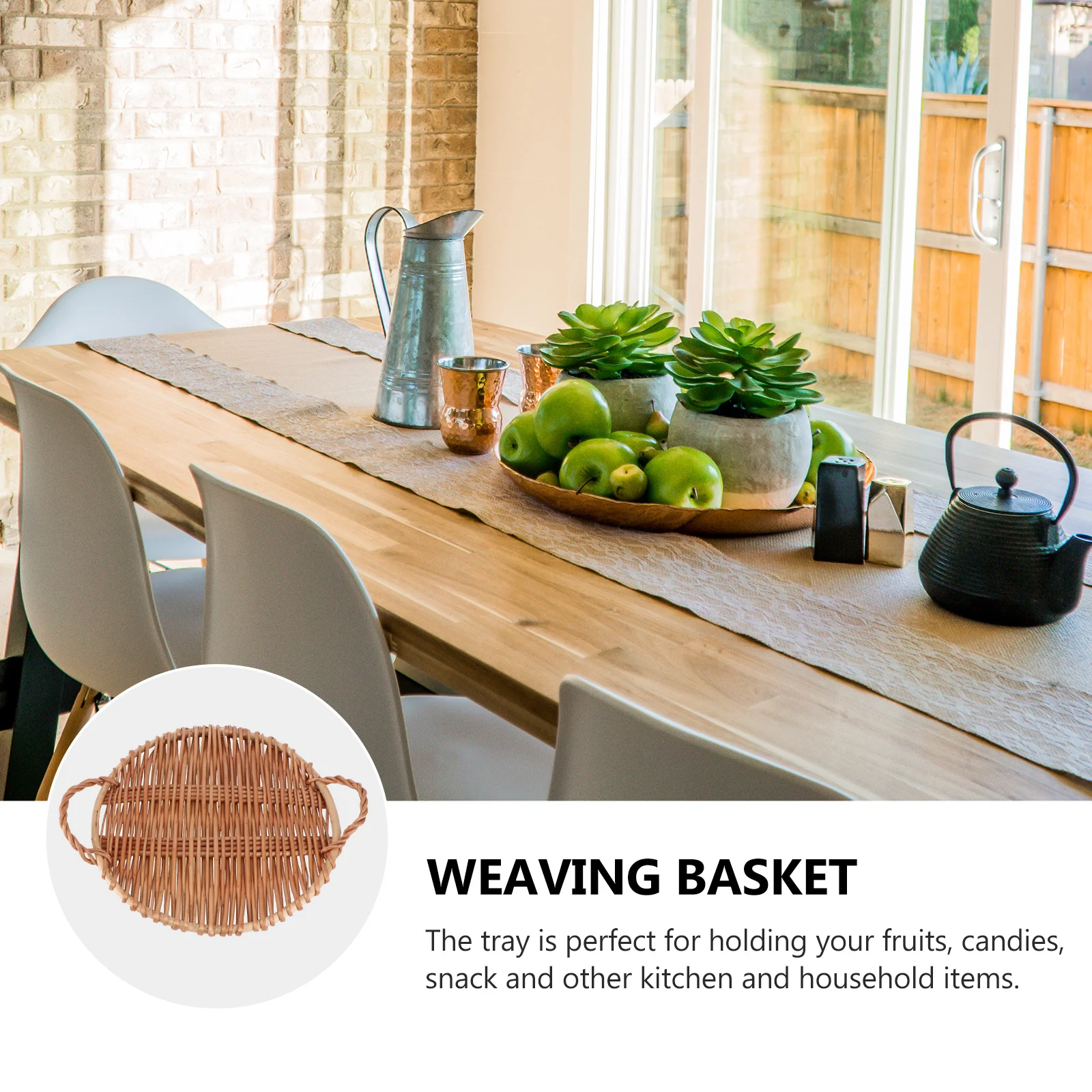 

1Pcs Handmade Willow Weaving Storage Basket Brown Reusable Dessert Snack Tray Home Tableware Tea Cake Stand Service Plate