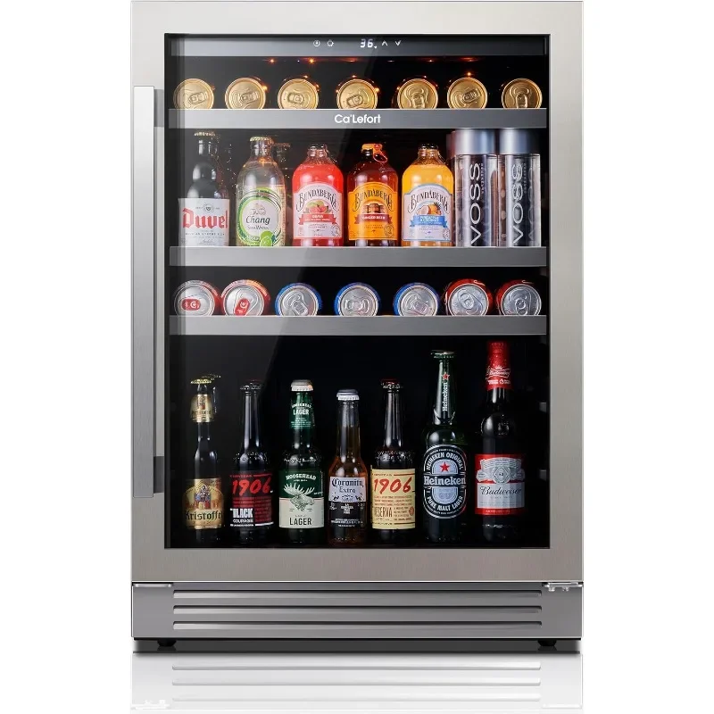 Ca'Lefort 24 Inch Beverage Refrigerator, 180 Can 34°F -54°F Beverage Fridge, Drink Fridge with Glass Door 3 LED