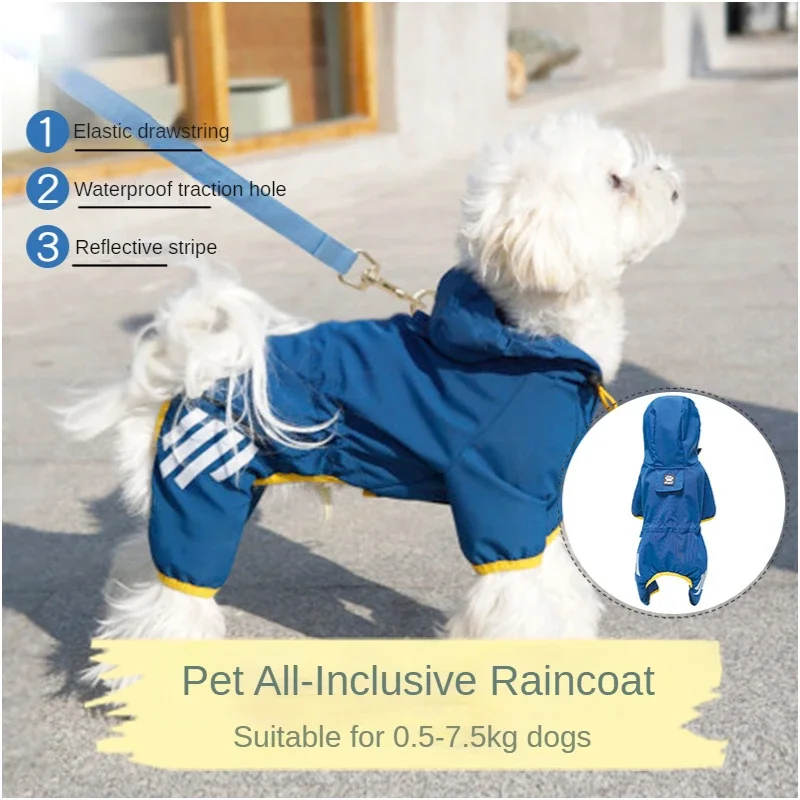 Dog Raincoat All-inclusive Four-legged Waterproof Rain Poncho Teddy Bomei Rainy Pet Clothes Small and Medium-sized Dog Bichon