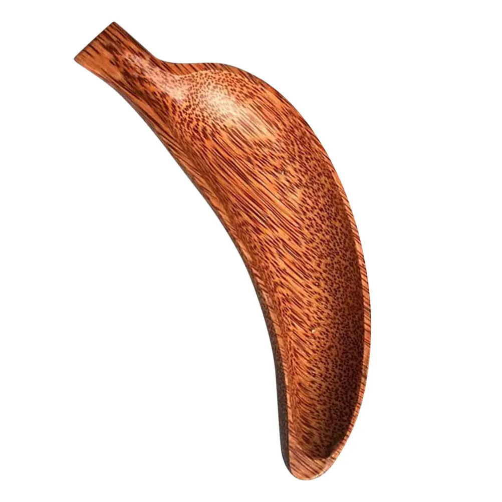 

Old Coconut Wood Banana Shaped Wooden Snack Plate Handmade Wood Carving Fruit Serving Tray Natural Rustic Fruit Plate