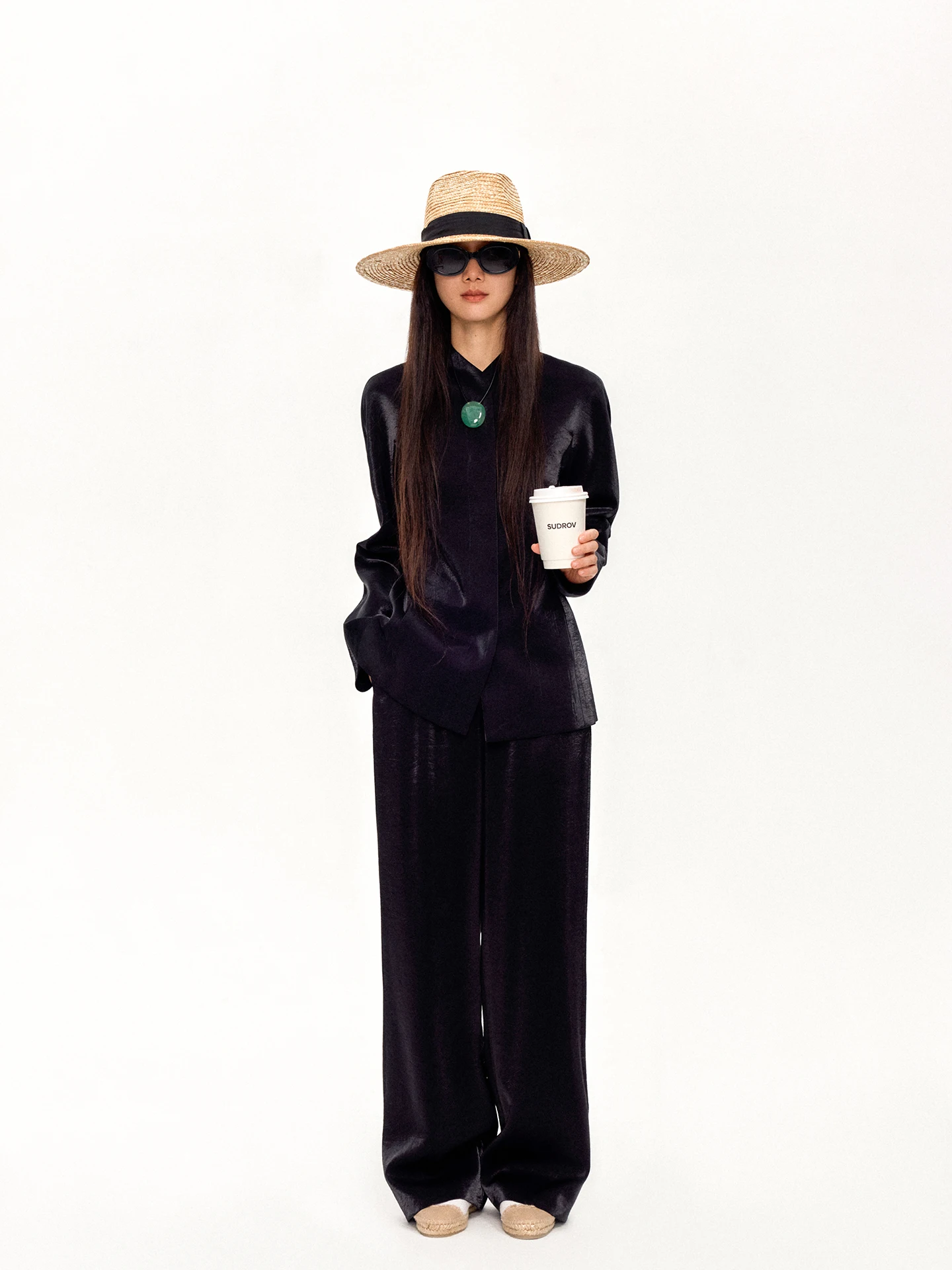 

Modern Straight Leg Pants Silk Luster Pants Simple Wide Leg Pants Suit Pants Casual Women's Faion Lin Zhi 2025 New Arr...