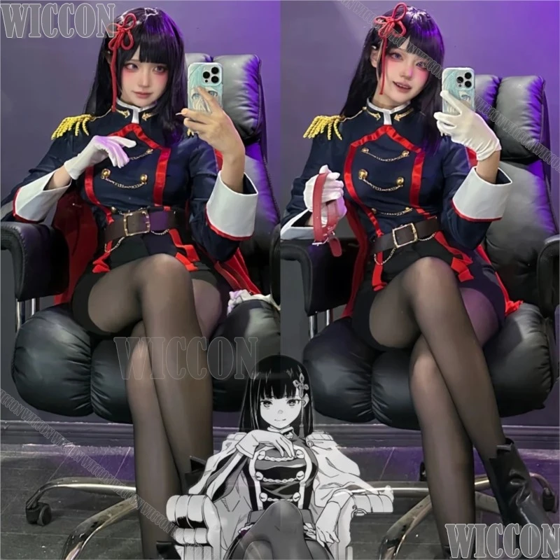 Yamashiro Ren Anime Mato Seihei no Slave Cosplay Costume Prop Purple Long Wig Black Uniform Red Cape Holloween RolePlay Women