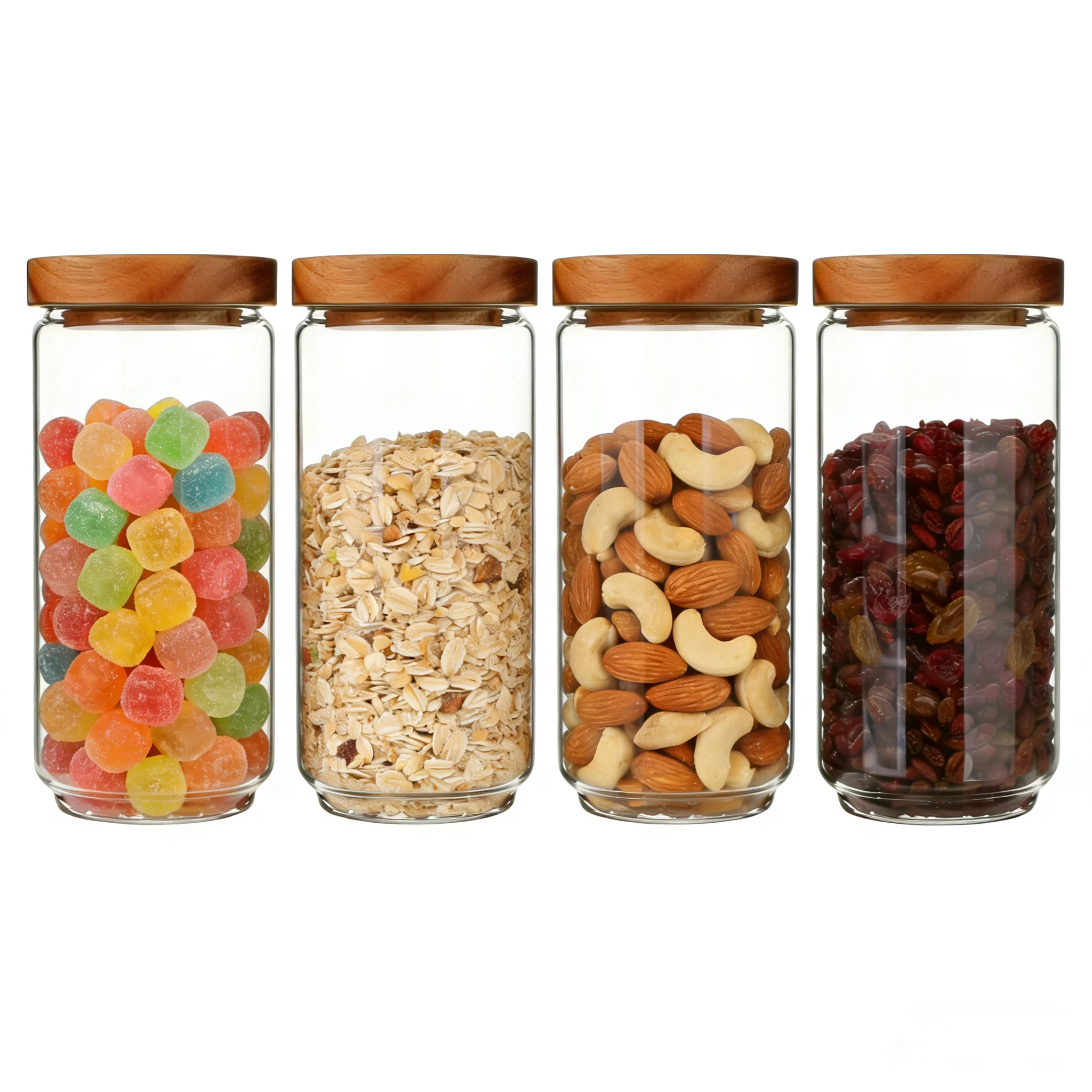 

4 Pack 34 OZ Glass Jars with Wood Lids,Glass Kitchen Canisters Clear Container for Food Storage of Dry Goods, Cookie, Candy,