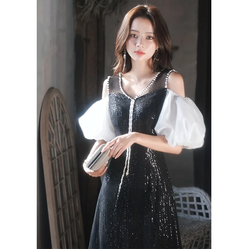 

New style small luxury light party bubble sleeve slim-fit dress