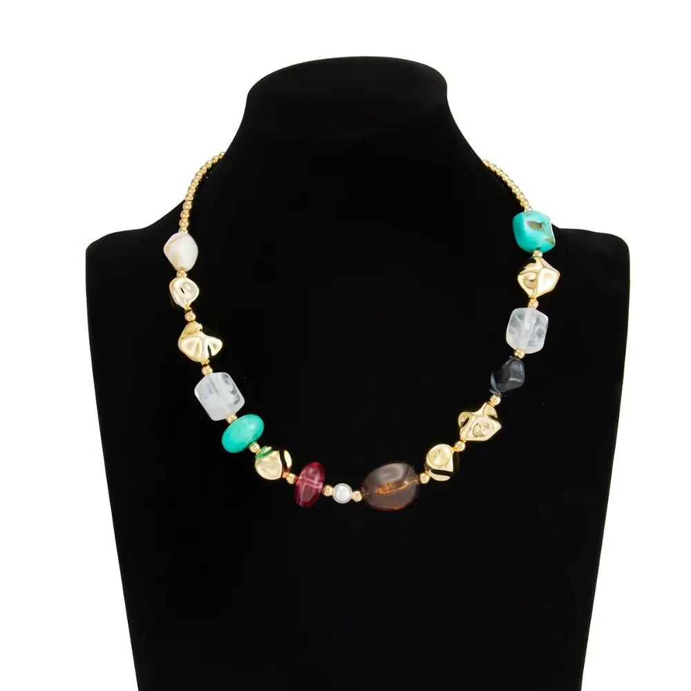 بسيطة حبة الخرز قصيرة المختنق خمر Y2K الملونة الراتنج قلادة سترة سلسلة قابل للتعديل سلسلة الترقوة هدية