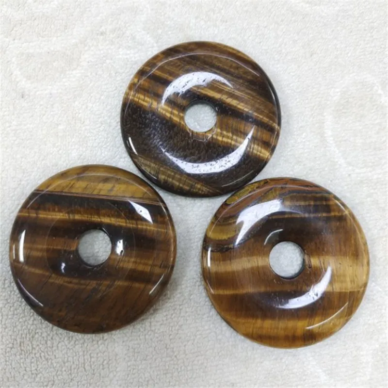 2PC Gemstone Pendants Yellow Tiger Eye Nature DIY Jewelry Accessories Donuts Shape 25MM 30MM 40MM 50MM Wholesale Price Free Ship