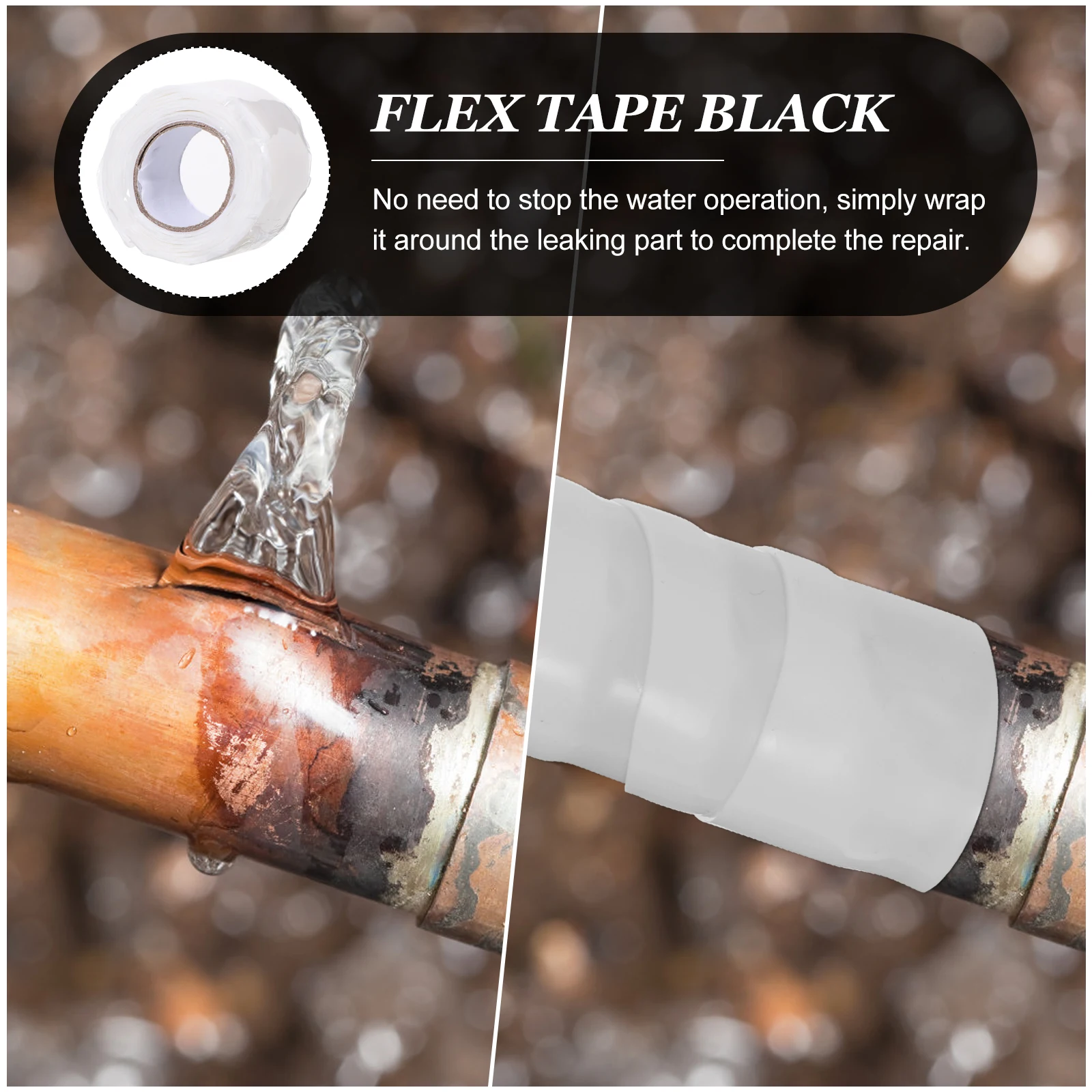 

Waterproof Tape Leak Repair Seal Glue Tent Stop Pipe Self Adhesive Plastic Plumber Leaks White Duct