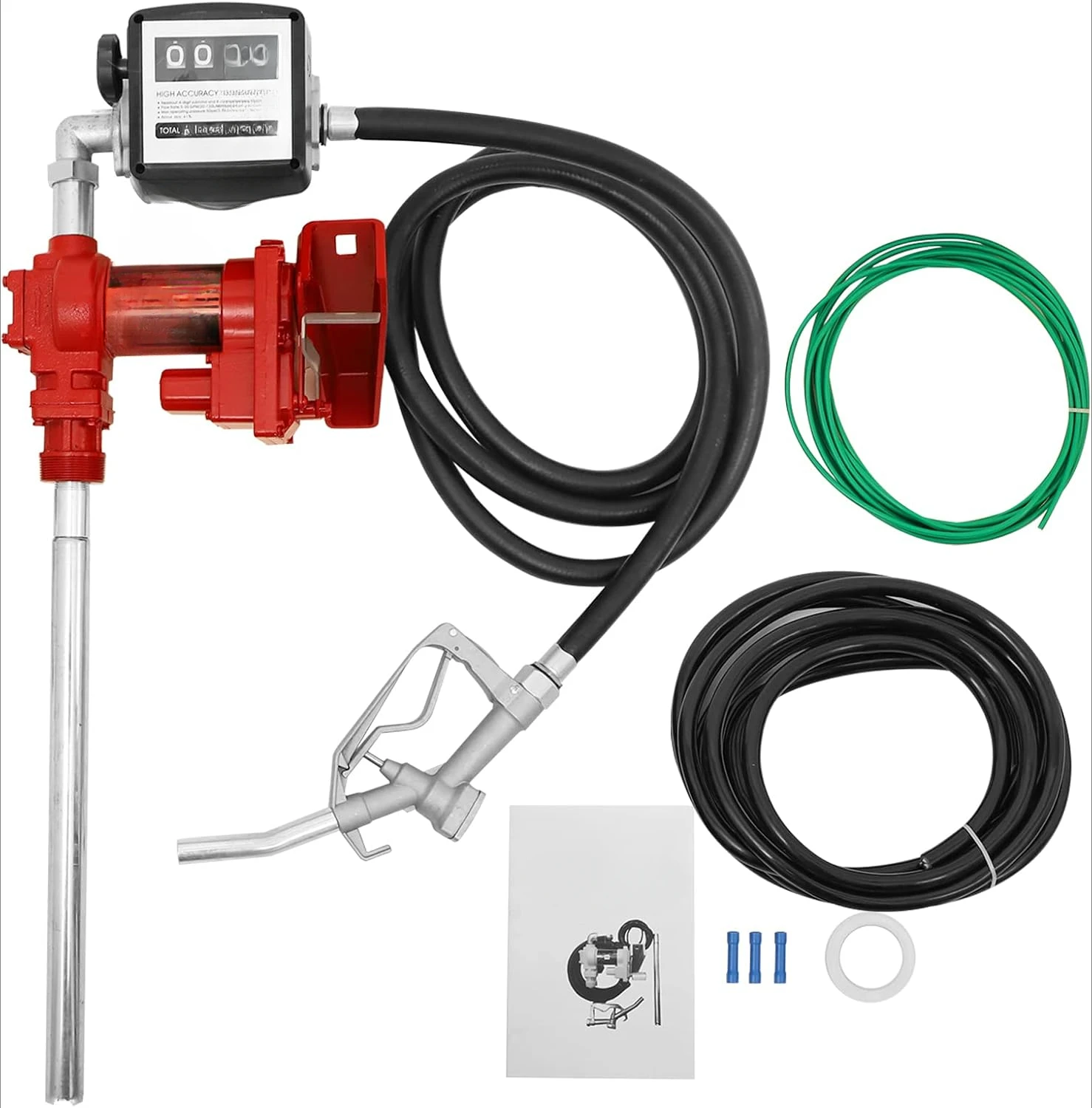 Transfer Pump Gasoline Pump with Nozzle Kit for Gas Diesel Kerosene Red with Particulate