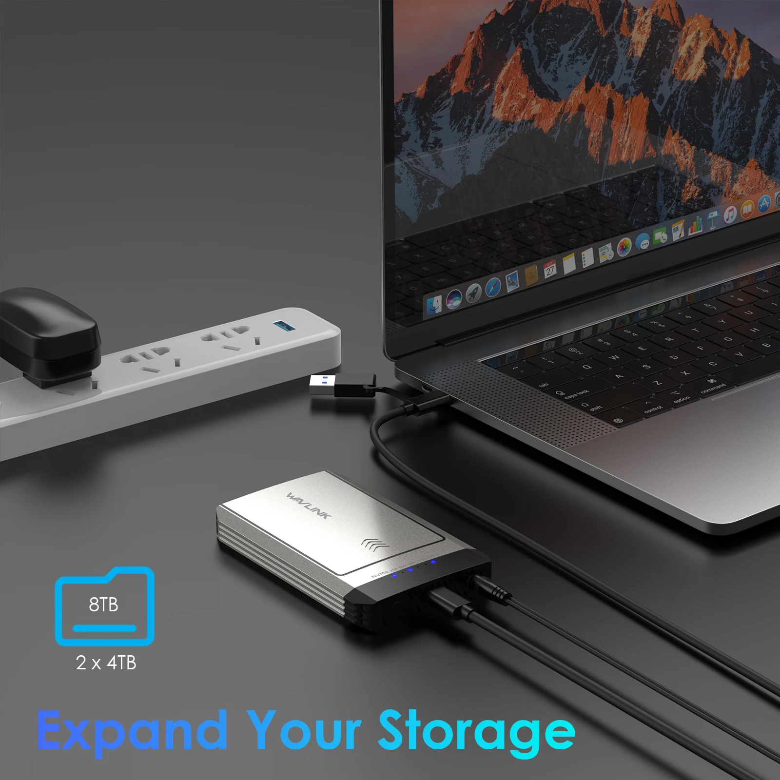 WAVLINK Caja de discos duros USB-C M.2 SSD Duplicador de doble bahía Compatible con NVMe Clon sin conexión con un clic USB3.2 Gen 2 4TBx2