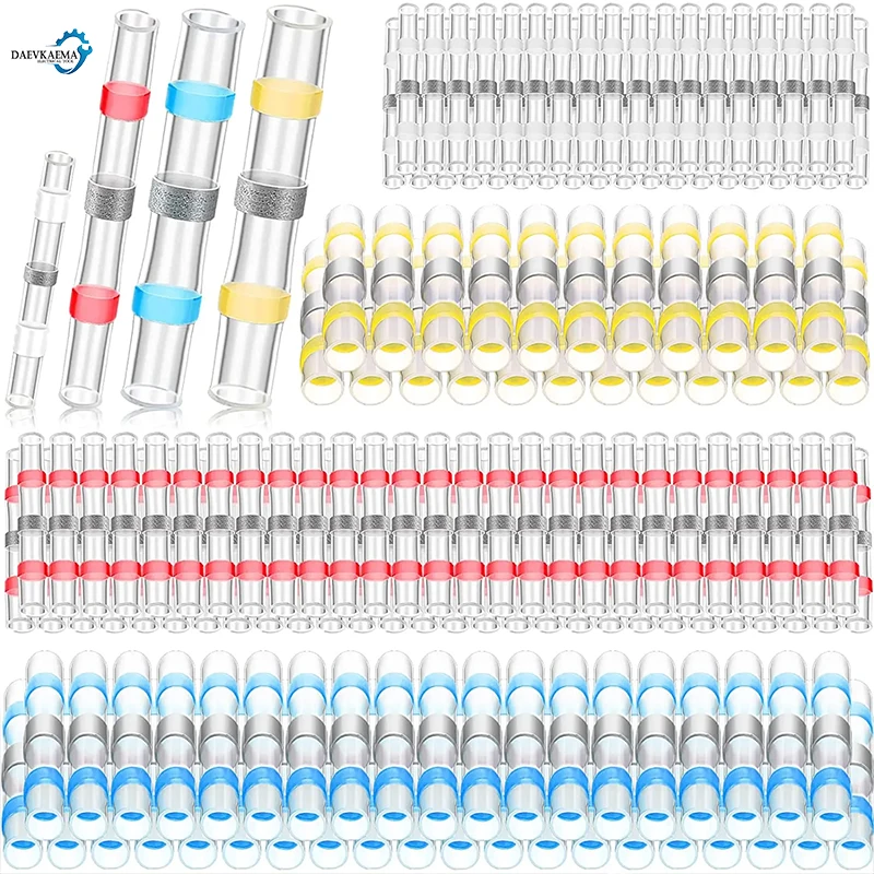 1000/100PCS Wasserdichte Schrumpf Butt Draht Anschlüsse Verzinnte Kupfer Solder Dichtung Draht Terminals Thermische Schrumpfung Hülse Splice