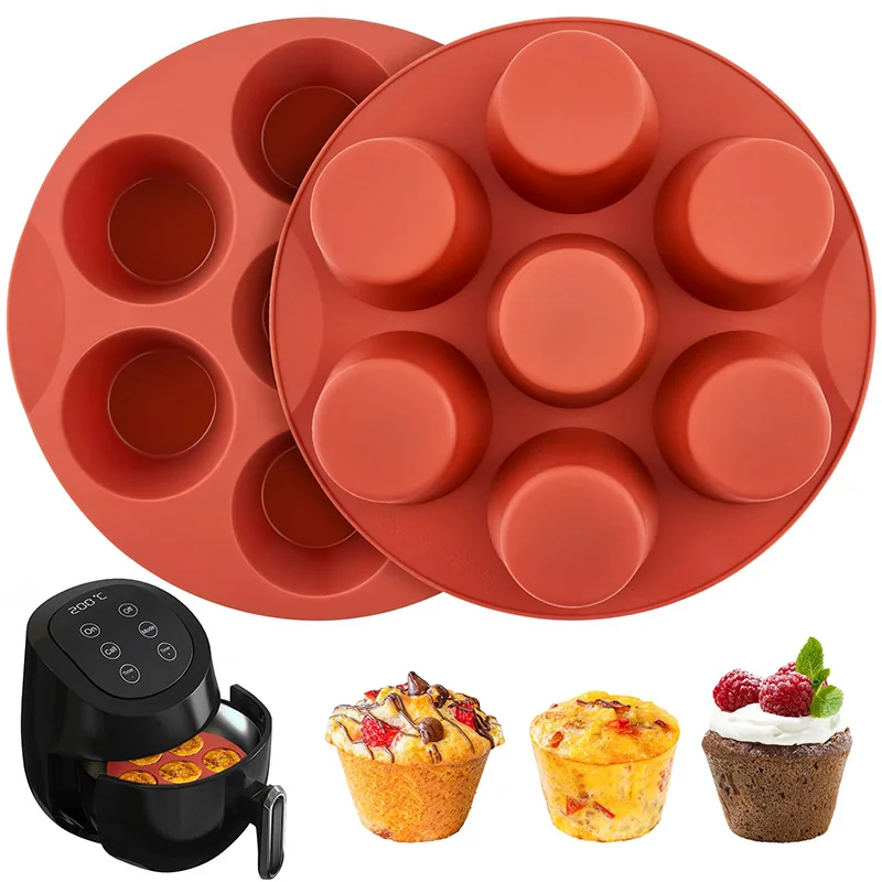 Silicone Muffin Pans Air Fryer Mould Muffin Non-Stick 7 Cups Air Fryer Egg Bites Mold Non-Stick Baking Pan for Cake Tart Bread