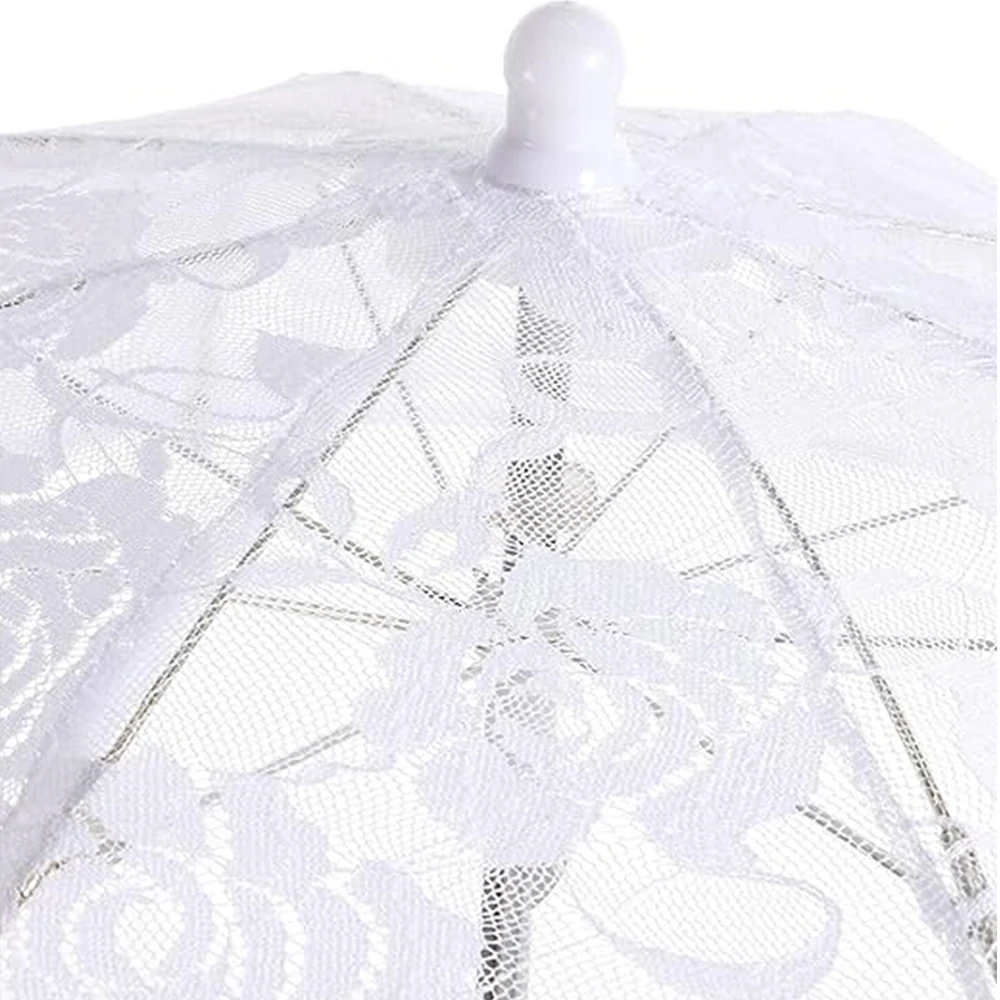 White Lace Rose Wedding Umbrella, Elegant Bridal Parasol for Photography, Mini Bridal Umbrella Shower Party Decoration image 3