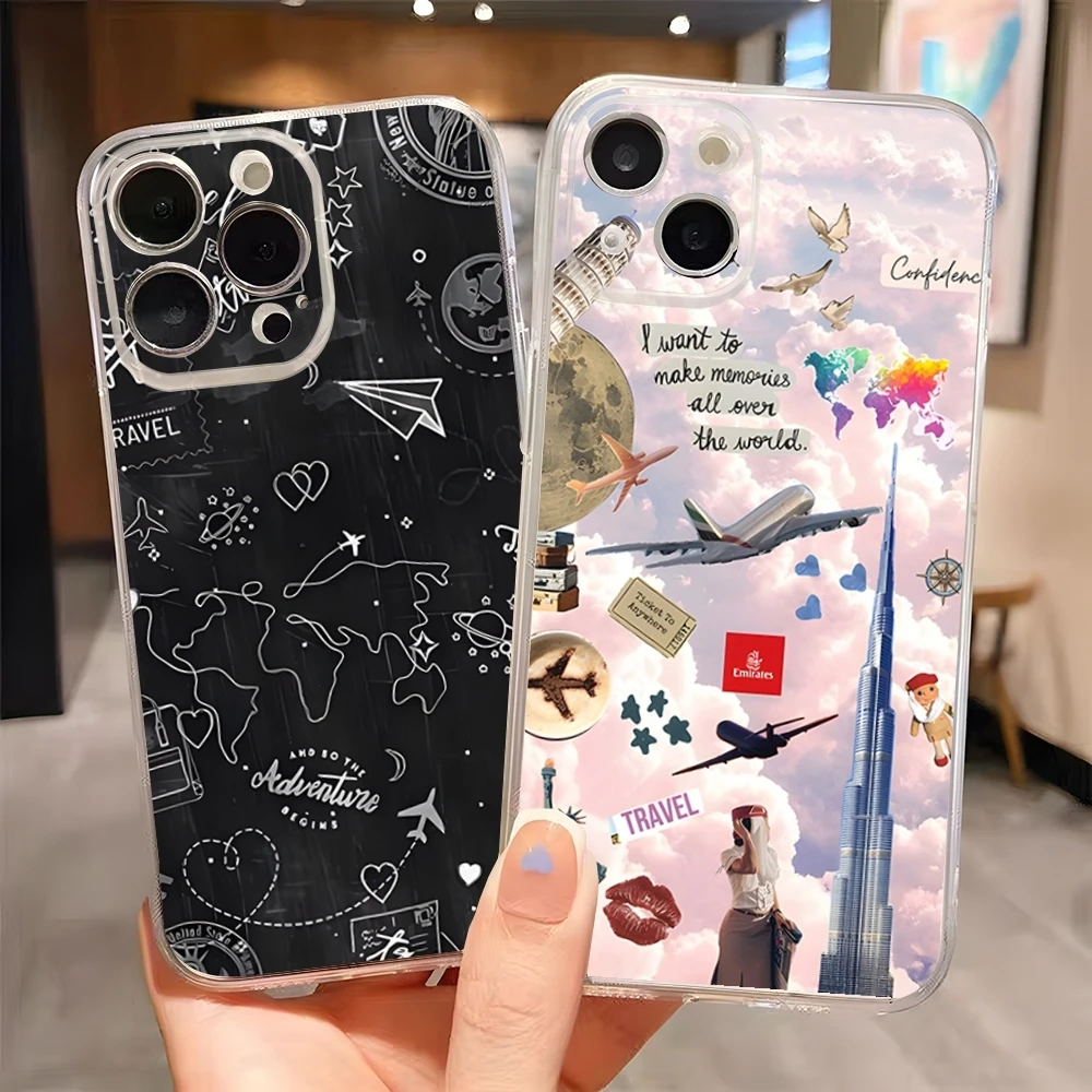 Чехол для телефона с картой мира Travel Plans для IPhone 15 Pro Max 16 Pro Max 14 13 11 12 Mini Xs X Xr 7 8 Plus Se, прозрачный чехол