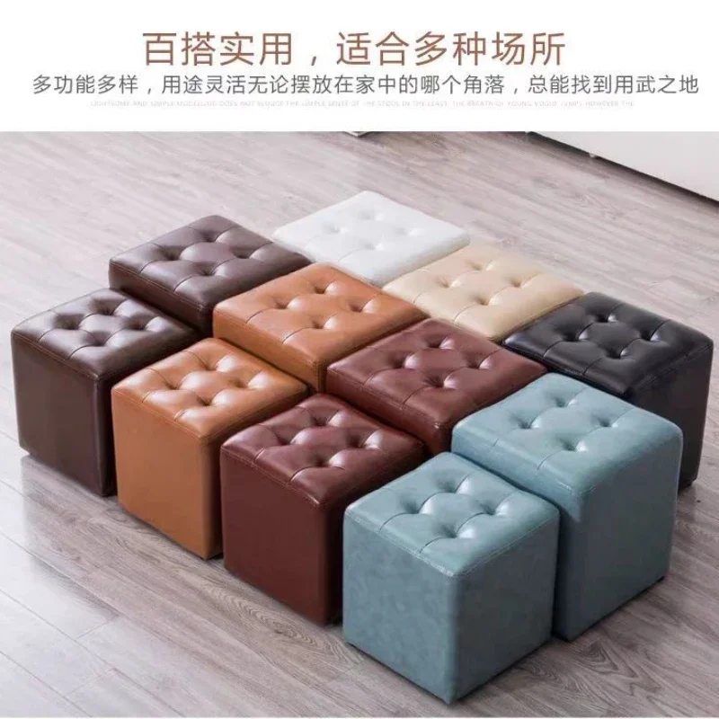 

Nordic Round PU Leather Stool Low Ottomans for Household Use Small Shoe Changing Stool Sofa Pedal Ottomans Living Room Furniture