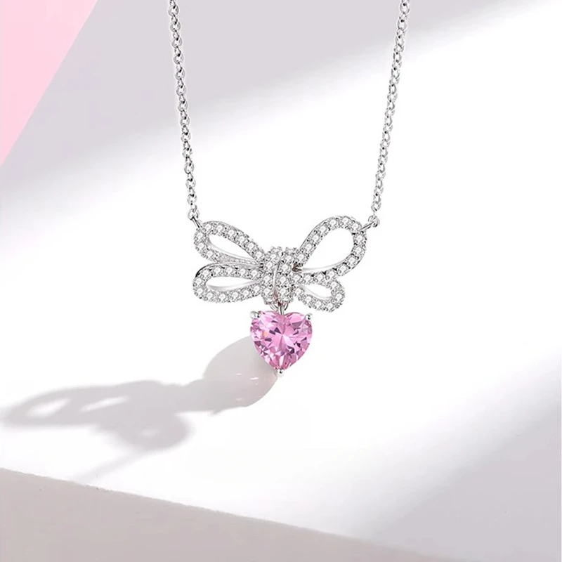 

GXGlint New S925 Sterling Silver Butterfly Bow Love Necklace Birthday Gift for Girlfriend Necklace Engagement Prom Jewelry