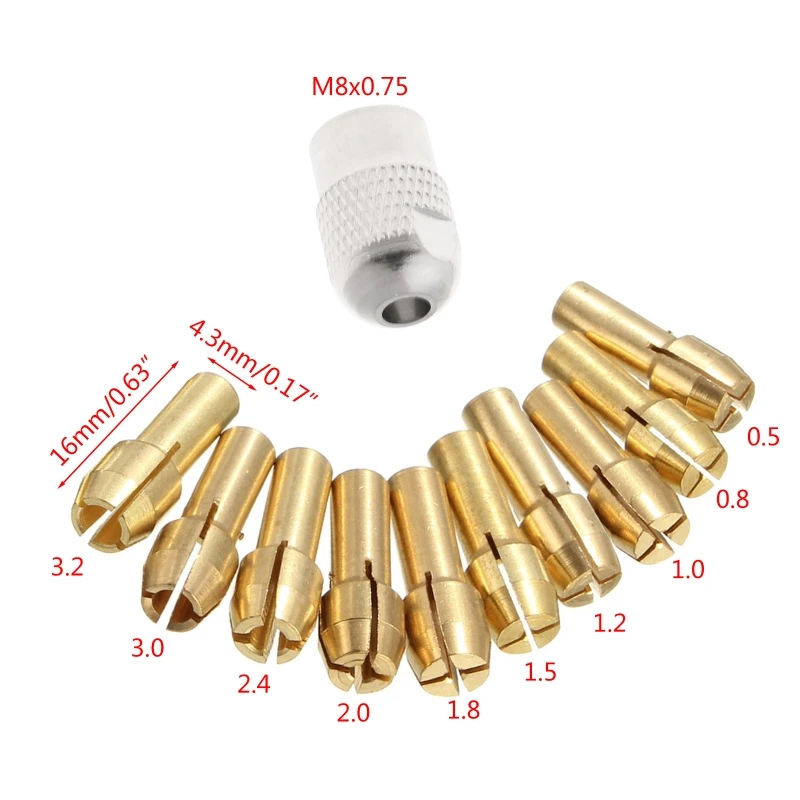 ใหม่ 10 ชิ้นทองเหลืองเจาะ Chuck Collet Bits สำหรับเครื่องมือโรตารี่ 0.5-3.2 มิลลิเมตร 4.3 มิลลิเมตร Shank