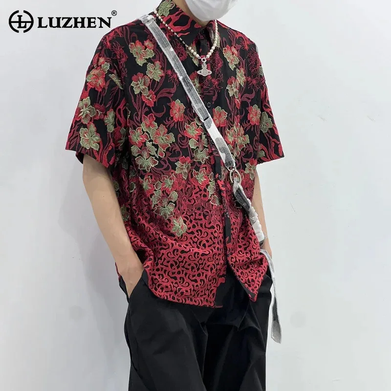 

LUZHEN 2025 Summer Original Embroidery Floral Patchwork Short Sleeve Shirts Men's New Handsome Luxury Casual Male Clothes JY3074