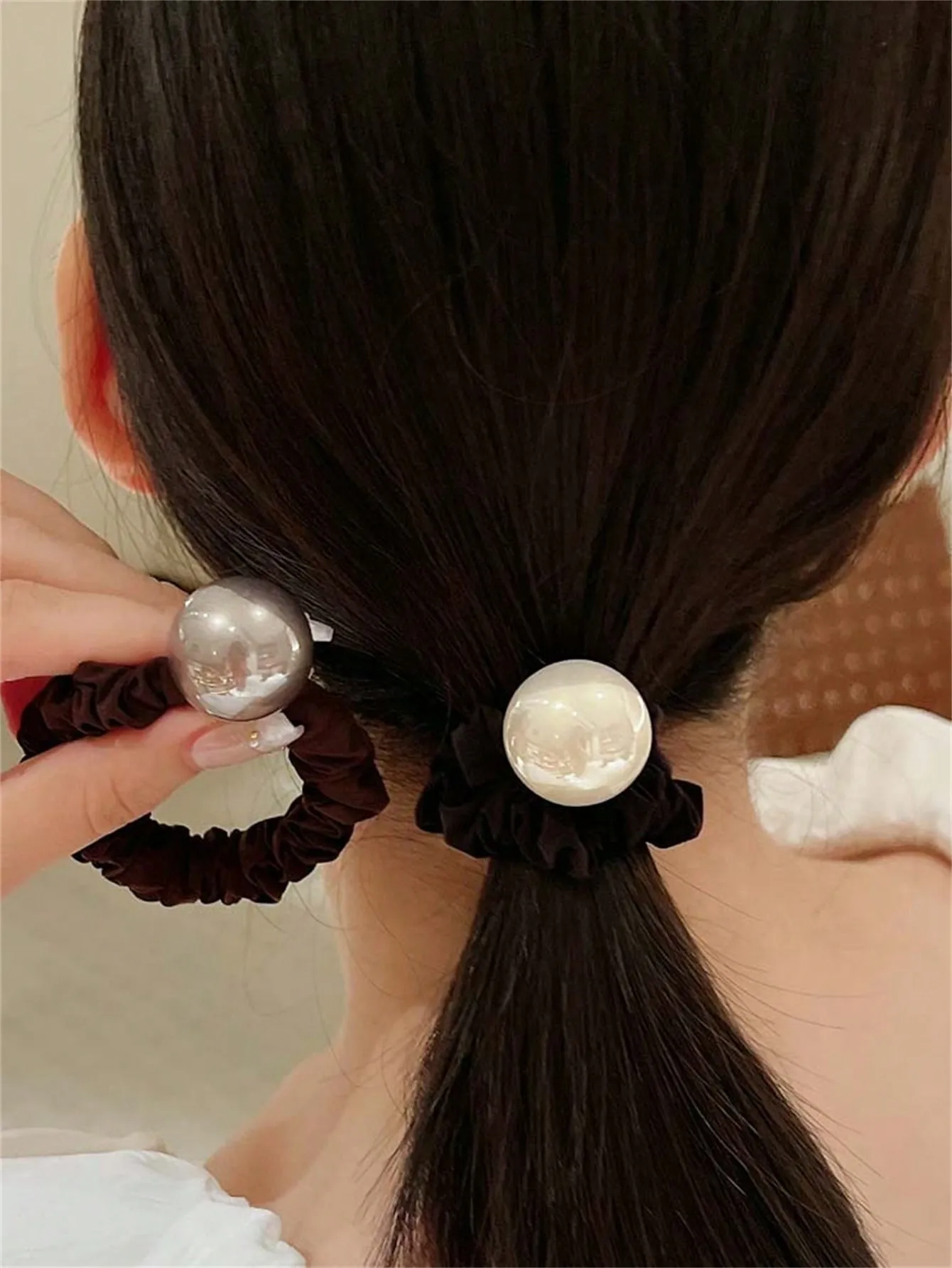 1 scrunchie ladies all-match Temperament Pearl y2k with ponytail rubber band high stretch headband hair accessory