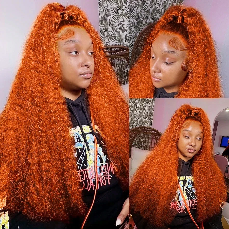 30 Inch Curly Ginger 13x4 Lace Front Human Hair Orange Deep Wave 13x6 Lace Frontal Wig Brazilian 200 Density For Women