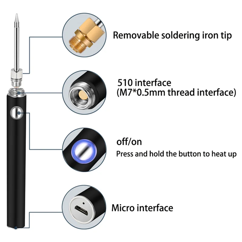 

【Price-Drop!】Portable Soldering Iron With Cover Mini 5V Rechargeable Wireless Soldering Iron Battery Soldering Iron (Tip-BCK Kit