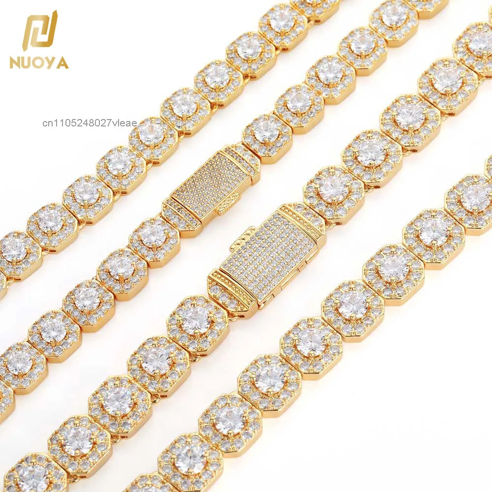 Moissanite S925 Nuoya Hight Quality 10mm/12mm Clustered Tennis Chain Necklace 18K Gold Bling Moissanite Iced Out Diamond