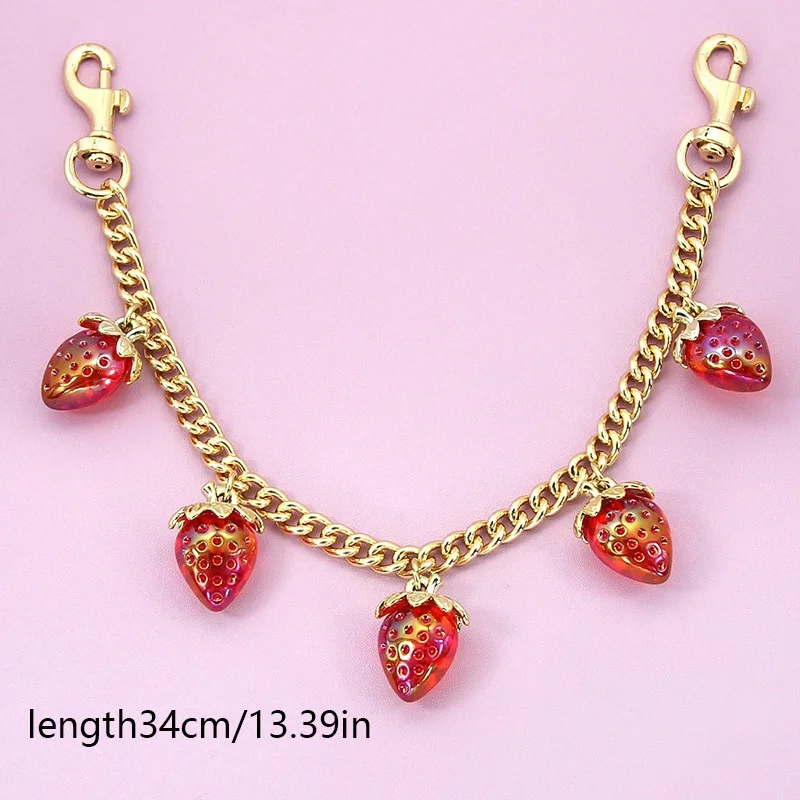 DIY Zinc Alloy Bag Hanging Chain With Strawberry Pendant Detachable Shoulder Bag Carrying Chain Handbag Chain For Woman